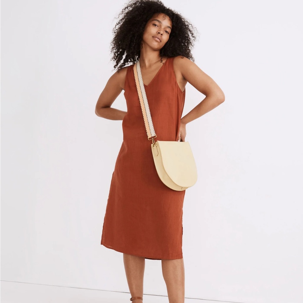 Madewell Terracotta V-Neck Linen Dress